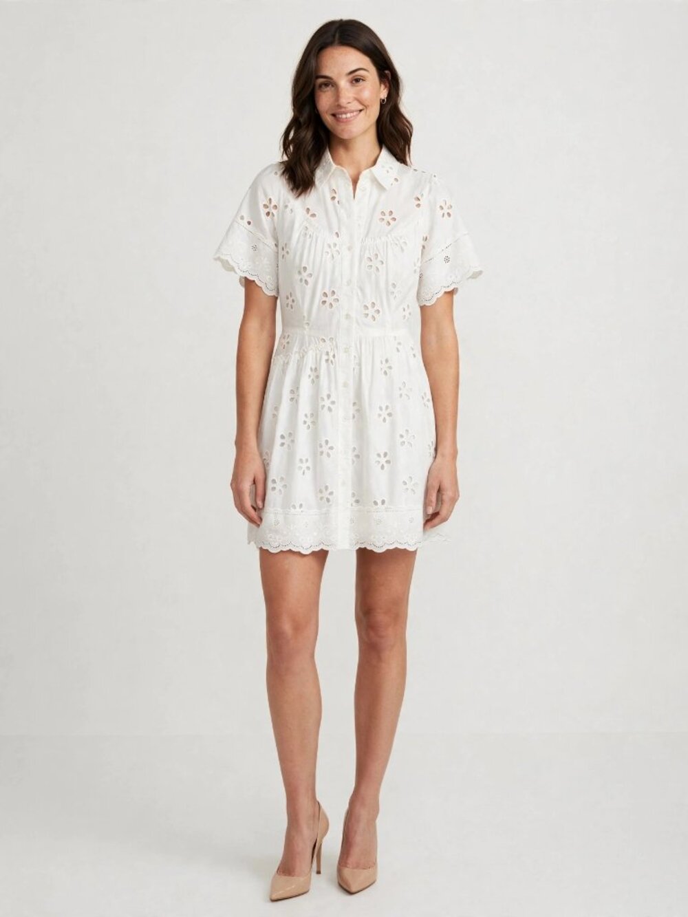 SIMONE ROCHA White Eyelet Mini Dress | Broderie Belted | Women 8